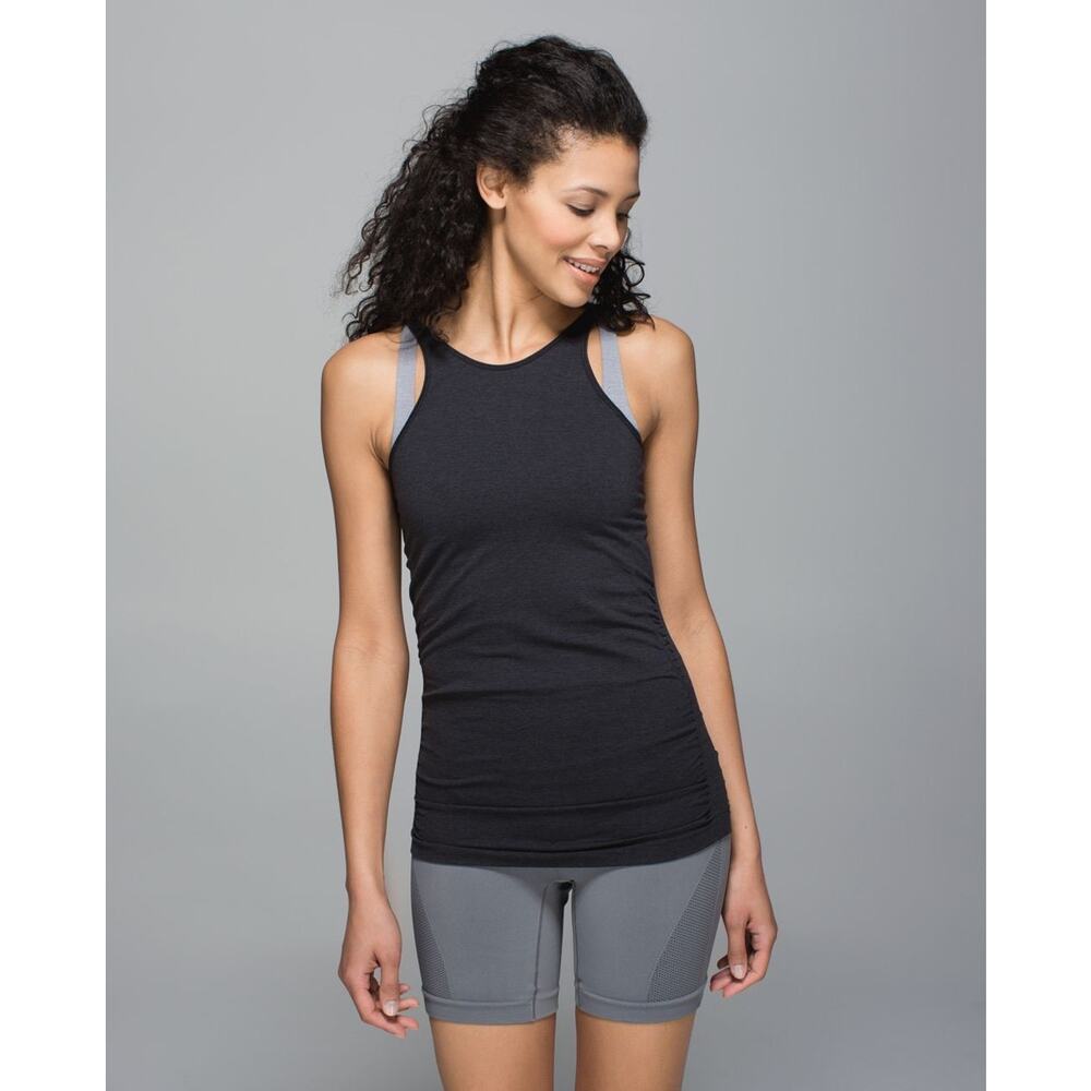 Lululemon In The Flow Tank Top Heathered Black Womens 4 Scoop Back Athleisure